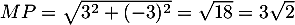 $MP=\sqrt{3^2+(-3)^2}=\sqrt{18}=3\sqrt2$