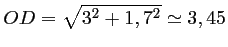 $ OD=\sqrt{3^2+1,7^2}\simeq 3,45$