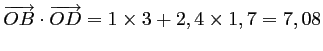 $ \overrightarrow{OB}\cdot\overrightarrow{OD}=1\times 3+2,4\times 1,7=7,08$