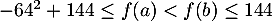 $-64^2+144\leq f(a)<f(b)\leq 144$