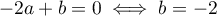 $-2a+b=0\iff b=-2$