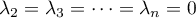 $\lambda_2=\lambda_3=\dots=\lambda_n=0$