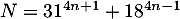 $N=31^{4n+1}+18^{4n-1}$