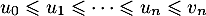 \[u_0\leqslant u_1\leqslant \dots \leqslant u_n\leqslant v_n\]